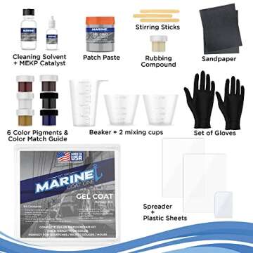 Marine Coat One Gel Coat Repair Kit for Boats, Repairs Nicks Holes on Fiberglass Hulls with MEKP Har...