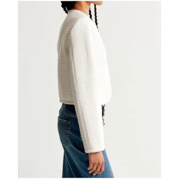 SCOFEEL Cropped Tweed Blazer Jackets for Women Elegant Slim Collarless Business Casual Outfits White