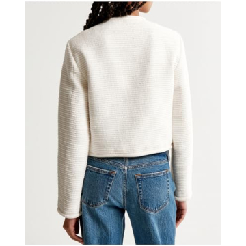 SCOFEEL Cropped Tweed Blazer Jackets for Women Elegant Slim Collarless Business Casual Outfits White