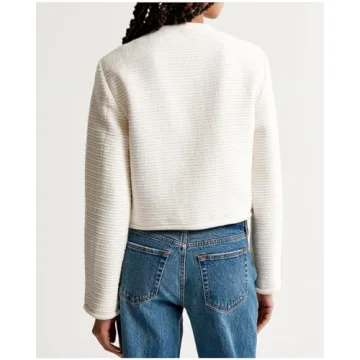 SCOFEEL Cropped Tweed Blazer Jackets for Women Elegant Slim Collarless Business Casual Outfits White