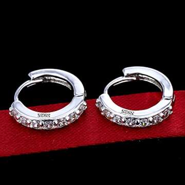 Silver Huggie Hoop Earrings, 925 Sterling Silver 14K Gold Plated Cubic Zirconia Cuff Earrings for Wo...