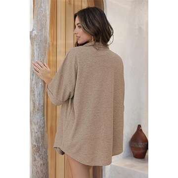 Ekouaer Waffle Knit Lounge Sets for Women Short Sleeve Pajamas Button Down Pjs Oversized Loungewear Shorts Set Khaki