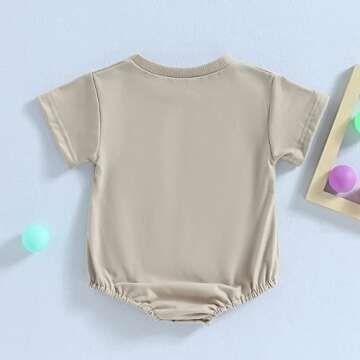 Hoanselay Newborn Infant Baby Boy Girl Basic Plain Pocket Short Sleeve Romper Bodysuit Tops Solid Summer Outfit Clothes (A-Khaki, 0-3 Months)