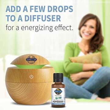 Garden of Life Essential Oil, Peppermint 0.5 fl oz (15 mL), 100% USDA Organic & Pure, Undiluted & Non-GMO - for Diffuser, Aromatherapy, Meditation - Energizing, Invigorating, Refreshing, Uplifting