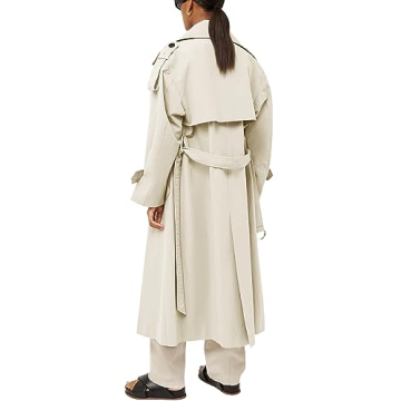 Farktop Womens Oversized Long Trench Coat Double Breasted Lapel Windproof Overcoat with Belt