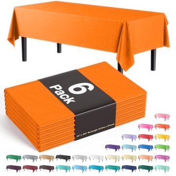 Exquisite 6-Pack Premium Plastic Tablecloths – Rectangle Orange 54" x 108"