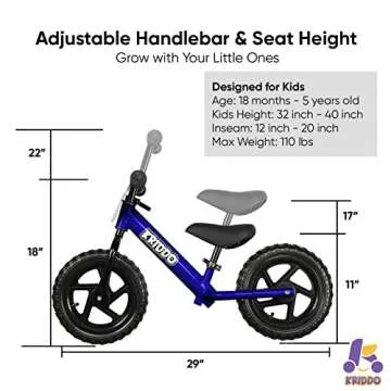 KRIDDO Toddler Balance Bike 2 Year Old, Age 18 Months to 5 Years Old, 12 Inch Push Bicycle with Customize Plate (3 Sets of Stickers Included), Steady Balancing, Gift Bike for 2-3 Boys Girls, Blue