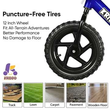 KRIDDO Toddler Balance Bike 2 Year Old, Age 18 Months to 5 Years Old, 12 Inch Push Bicycle with Customize Plate (3 Sets of Stickers Included), Steady Balancing, Gift Bike for 2-3 Boys Girls, Blue