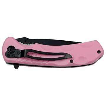 Master USA – Spring Assisted Folding Knife – Black Stainless Steel Blade, Pink Nylon Fiber Handl...