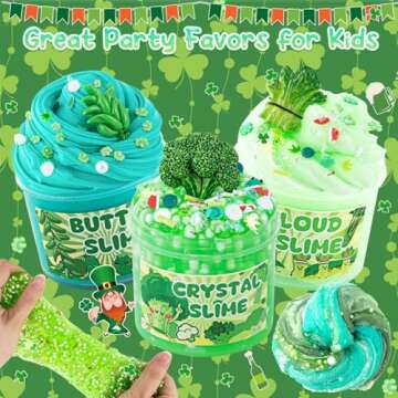 6 Packs Gradient Green Slime Kit - Cloud Slime, Butter Slime & Clear Slime, Crunchy Slime for Kids with Various Slime Add-ins, Non Sticky Slime Party Favors for Girls and Boys, 360ml Vegetable Slime