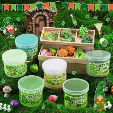6 Packs Gradient Green Slime Kit - Cloud Slime, Butter Slime & Clear Slime, Crunchy Slime for Kids with Various Slime Add-ins, Non Sticky Slime Party Favors for Girls and Boys, 360ml Vegetable Slime