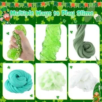 6 Packs Gradient Green Slime Kit - Cloud Slime, Butter Slime & Clear Slime, Crunchy Slime for Kids with Various Slime Add-ins, Non Sticky Slime Party Favors for Girls and Boys, 360ml Vegetable Slime