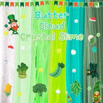 6 Packs Gradient Green Slime Kit - Cloud Slime, Butter Slime & Clear Slime, Crunchy Slime for Kids with Various Slime Add-ins, Non Sticky Slime Party Favors for Girls and Boys, 360ml Vegetable Slime