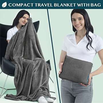 PAVILIA Travel Blanket Pillow, Soft Airplane Blanket 2-in-1 Combo Set, Plane Blanket Compact Packabl...