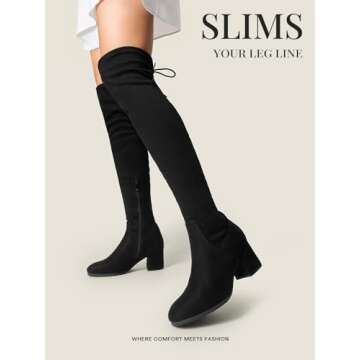 DREAM PAIRS Women's Laurence Over The Knee Thigh High Chunky Heel Boots Long Stretch Sexy Fall Boots,Size 9,Black,Laurence
