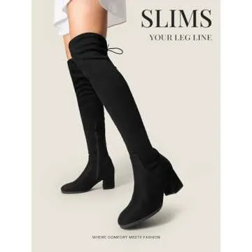 DREAM PAIRS Women's Laurence Over The Knee Thigh High Chunky Heel Boots Long Stretch Sexy Fall Boots,Size 9,Black,Laurence