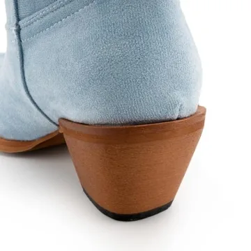 Stylish KaroNairy Women's Cowboy Boots - Sky Blue Faux Suede