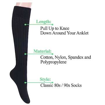 Zmart Black Slouch Socks for Women, Tall Black Stack Scrunch Socks