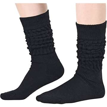 Zmart Black Slouch Socks for Women, Tall Black Stack Scrunch Socks