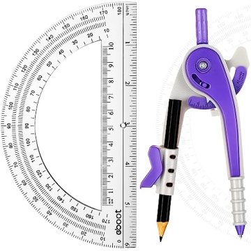 EBOOT Student Geometry Math Set - Compass and Protractor (Purple) 180 Degree