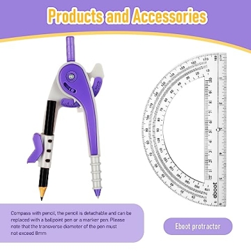 EBOOT Geometry Math Set - Compass & Protractor (Purple)