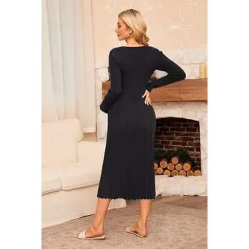 OUGES Black V Neck Sweater Dress for Women 2024