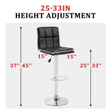 OffiClever Modern Bar Stool Set of 2 Counter Height Barstools Heigh Adjustable Swivel Bar Stool PU L...