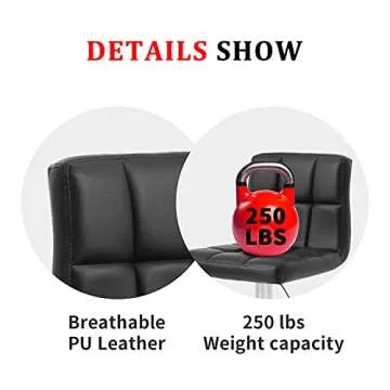 OffiClever Modern Bar Stool Set of 2 Counter Height Barstools Heigh Adjustable Swivel Bar Stool PU Leather Bar Chairs Home Kitchen Stools Hydraulic Dining Room Chairs, Black