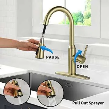 Gold Kitchen Faucet with Sprayer,Single Handle Kitchen Sink Faucet with Pull Out Sprayer, Champagne Bronze,Arofa