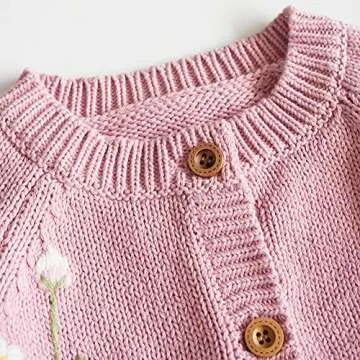 chengchuang Baby Toddler Girls Knitted Cardigan Sweater Long Sleeve Warm Jacket Cotton Flower Button Closure Coat Outwear