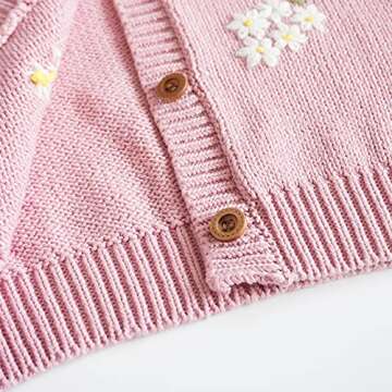 chengchuang Baby Toddler Girls Knitted Cardigan Sweater Long Sleeve Warm Jacket Cotton Flower Button Closure Coat Outwear