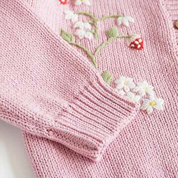 chengchuang Baby Toddler Girls Knitted Cardigan Sweater Long Sleeve Warm Jacket Cotton Flower Button Closure Coat Outwear