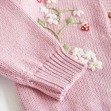 chengchuang Baby Toddler Girls Knitted Cardigan Sweater Long Sleeve Warm Jacket Cotton Flower Button Closure Coat Outwear