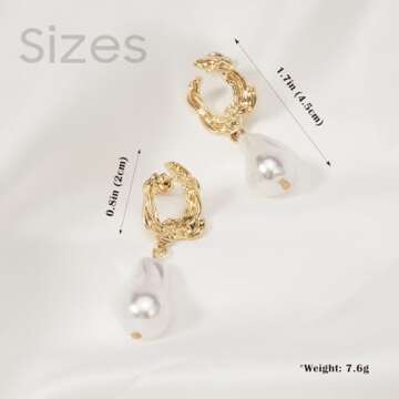 Yowivon Pearl Drop Earrings Baroque 14K Gold Plated Dangle Statement Earring Irregular Pearl Earrings Hypoallergenic Fashion Jewelry Wedding Bridal Gift for Women