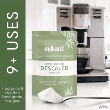 Milliard Descaler Powder - Coffee & Espresso Machine Descaling Cleaning Solution For Use With Keurig...
