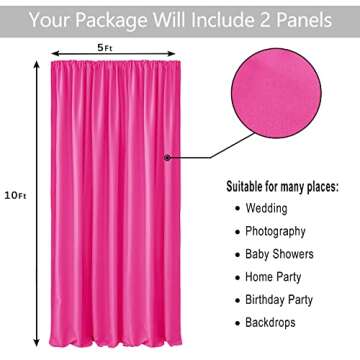 Hiasan Fuchsia Backdrop Curtains for Parties, Polyester Photography Backdrop Drapes for Family Gatherings, Wedding Decorations, 5ftx10ft, Set of 2 Panels