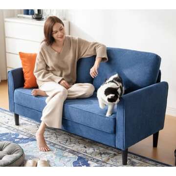 LINSY 58" W Loveseat Sofa, Small Couch Modern Comfy Couch for Bedroom and Living Room, Small Loveseat for Small Spaces, Easy Assembly, Blue
