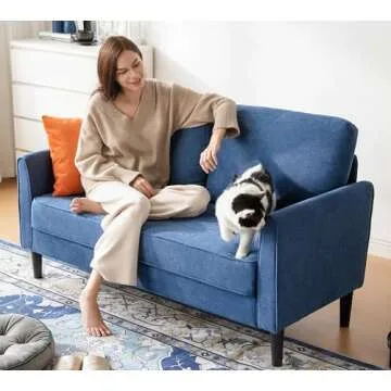 LINSY 58" W Loveseat Sofa, Small Couch Modern Comfy Couch for Bedroom and Living Room, Small Loveseat for Small Spaces, Easy Assembly, Blue
