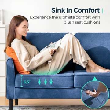 LINSY 58" W Loveseat Sofa, Small Couch Modern Comfy Couch for Bedroom and Living Room, Small Loveseat for Small Spaces, Easy Assembly, Blue