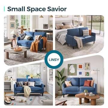 LINSY 58" W Loveseat Sofa, Small Couch Modern Comfy Couch for Bedroom and Living Room, Small Loveseat for Small Spaces, Easy Assembly, Blue