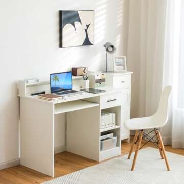 Tangkula White Desk with Drawer & Keyboard Tray, 22 Inch Wide Modern Study Writing Desk with Desktop...