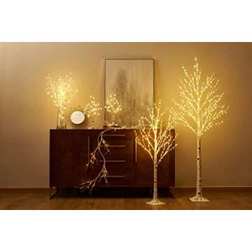 LITBLOOM Lighted Birch Garland 6FT 48 LED Battery Operated with Timer Pre-lit Twig Vine Lights for Christmas Fireplace Mantle Table Decoration Indoor Outdoor
