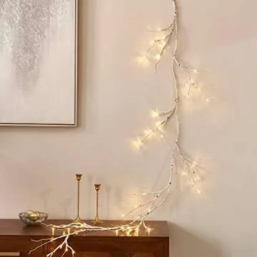 LITBLOOM Lighted Birch Garland 6FT 48 LED Battery Operated with Timer Pre-lit Twig Vine Lights for Christmas Fireplace Mantle Table Decoration Indoor Outdoor