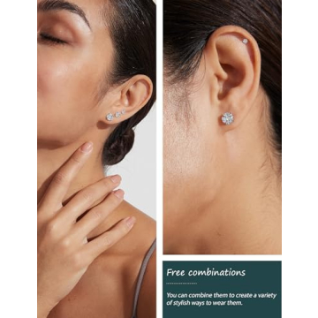 Cubic Zirconia Hypoallergenic Surgical Steel Earrings 6 Pairs