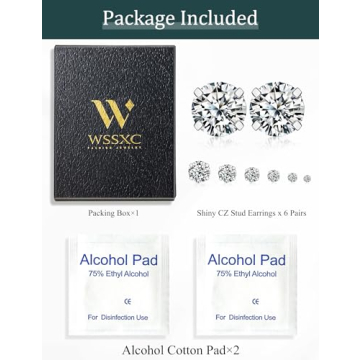 Cubic Zirconia Hypoallergenic Surgical Steel Earrings 6 Pairs