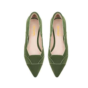 XYD Women's Velvet Pointed Toe Low Heel Flats Slip On Comfort Petal Curve Design Daily Dating Wedding Dressy Mother Shoes Size 10 Green