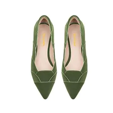 XYD Women's Velvet Pointed Toe Low Heel Flats Slip On Comfort Petal Curve Design Daily Dating Wedding Dressy Mother Shoes Size 10 Green