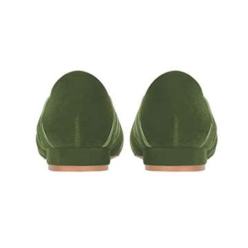 XYD Women's Velvet Pointed Toe Low Heel Flats Slip On Comfort Petal Curve Design Daily Dating Wedding Dressy Mother Shoes Size 10 Green