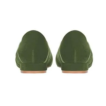 XYD Women's Velvet Pointed Toe Low Heel Flats Slip On Comfort Petal Curve Design Daily Dating Wedding Dressy Mother Shoes Size 10 Green
