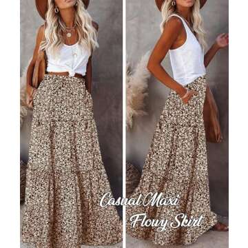 EARKOHA Womens Casual High Waist Tie Paisley Print Long Maxi Skirt with Pockets Floral Coffee Brown ...